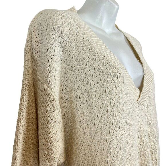 Jantzen Vintage Pointelle Cottagecore Scalloped V-Neck Long Sleeve Sweater XL - Picture 5 of 16